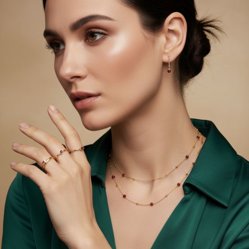 18K Gold Ruby Red Layering Set - Image 2