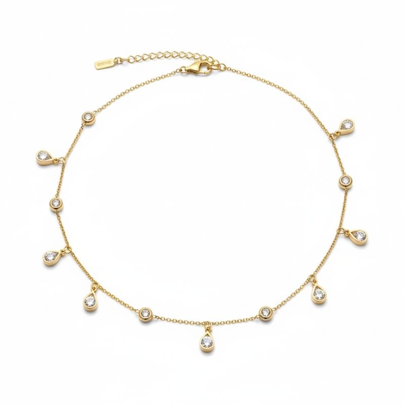 18K Gold Teardrop Diamond Dangle Jewelry Set - Image 5