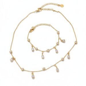 18K Gold Teardrop Diamond Dangle Jewelry Set