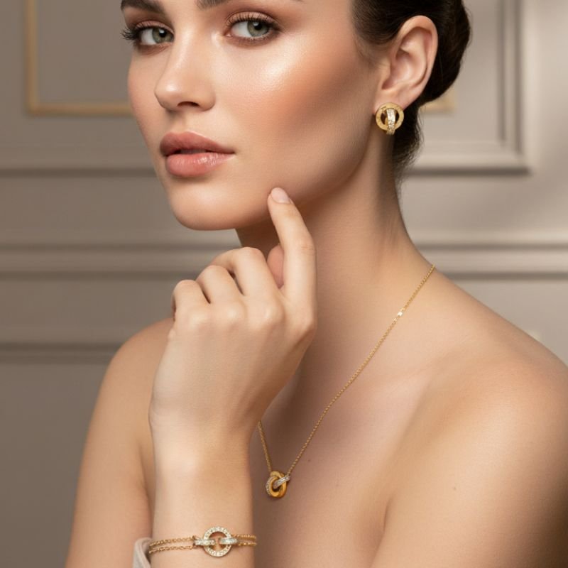 18K Gold Roman Numeral Interlocking Set - Image 2