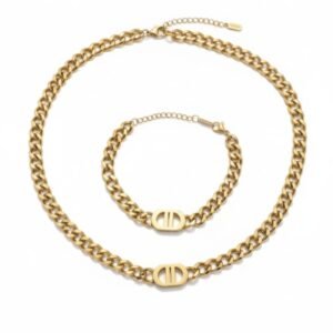 18K Gold Initial Curb Chain Set