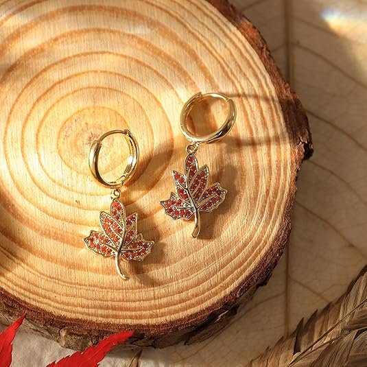 Sonateomber Fall Maple Leaf Gold Hoop Earrings – Sparkly Autumn Jewelry Gift for Women - Image 7