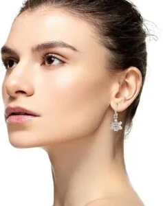 Sonateomber White-Plated Brass Hoop Earrings – Dainty Latch-Back Dangle Jewelry Gift for Women - Image 4