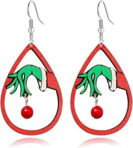 WCRAZYE Handmade Christmas Wood Teardrop Dangle Earrings – Holiday Jewelry Gift for Women