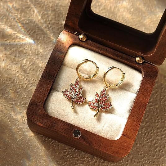 Sonateomber Fall Maple Leaf Gold Hoop Earrings – Sparkly Autumn Jewelry Gift for Women - Image 6