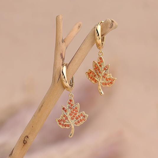 Sonateomber Fall Maple Leaf Gold Hoop Earrings – Sparkly Autumn Jewelry Gift for Women - Image 4
