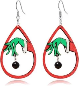 WCRAZYE Handmade Wooden Teardrop Christmas Earrings – Holiday Dangle Jewelry Gift for Women