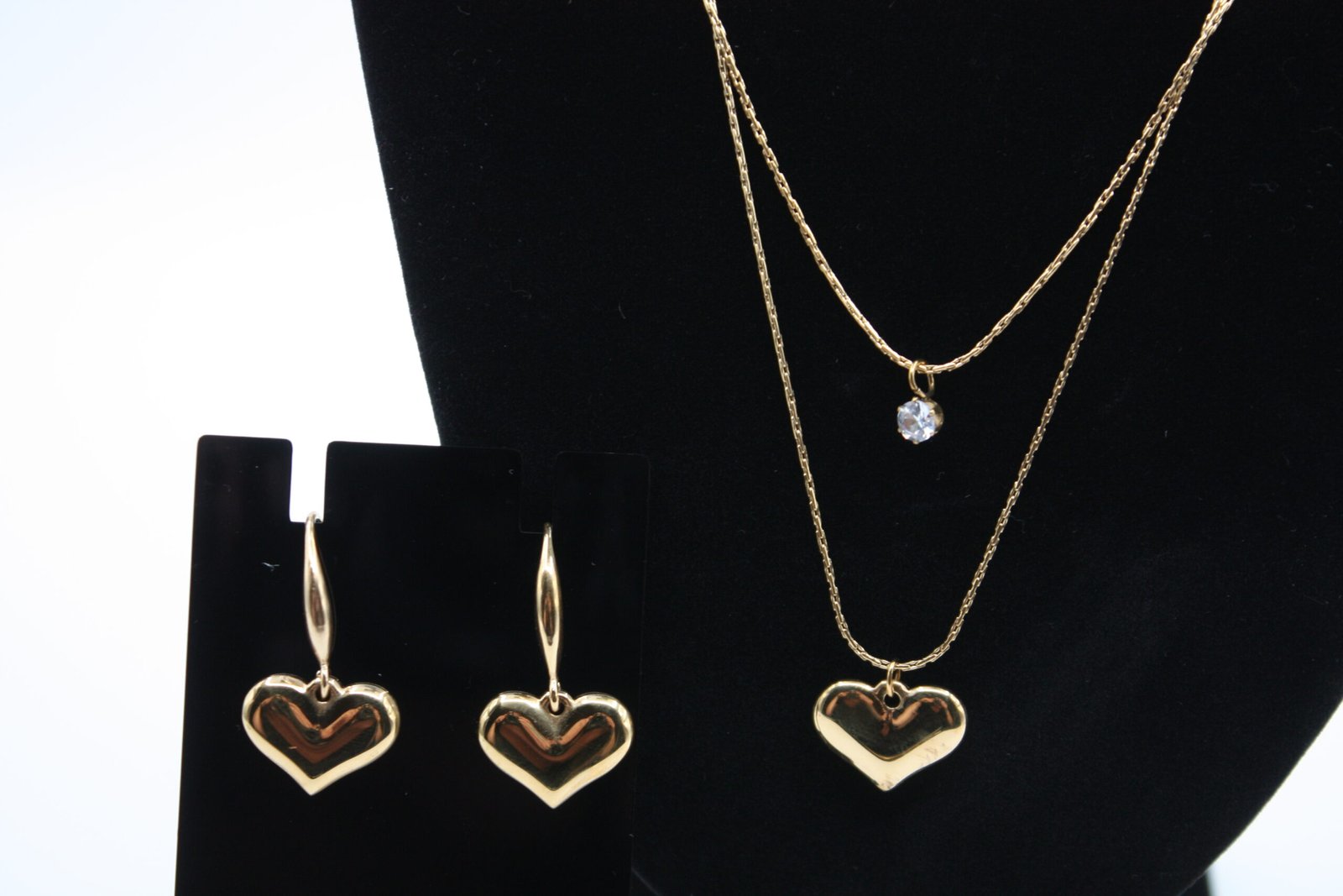 18K Gold Double-Layer Puffy Heart Pendant & Drop Earrings Set | Vibelle Jewel - Image 5