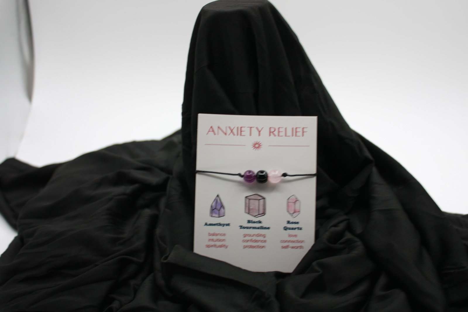 Anxiety Relief Crystal Cord Bracelet | Amethyst, Black Tourmaline & Rose Quartz - Image 3