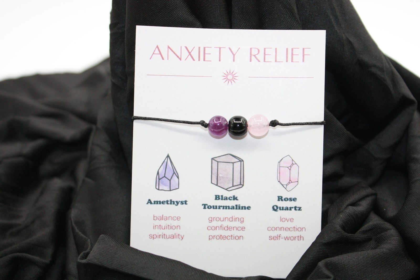 Anxiety Relief Crystal Cord Bracelet | Amethyst, Black Tourmaline & Rose Quartz - Image 5