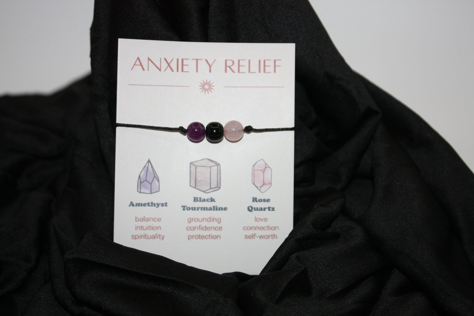 Anxiety Relief Crystal Cord Bracelet | Amethyst, Black Tourmaline & Rose Quartz - Image 6