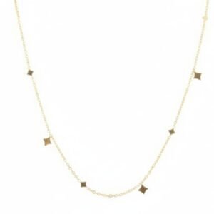 18K Gold Dainty Chain Necklace with Diamond Shape Accents