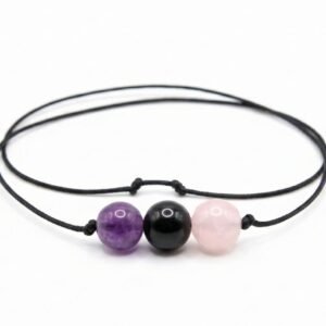 Anxiety Relief Crystal Cord Bracelet | Amethyst, Black Tourmaline & Rose Quartz