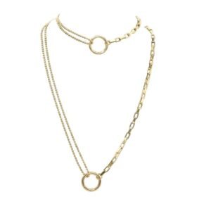18K Gold Open Circle & Link Layered Necklace Set